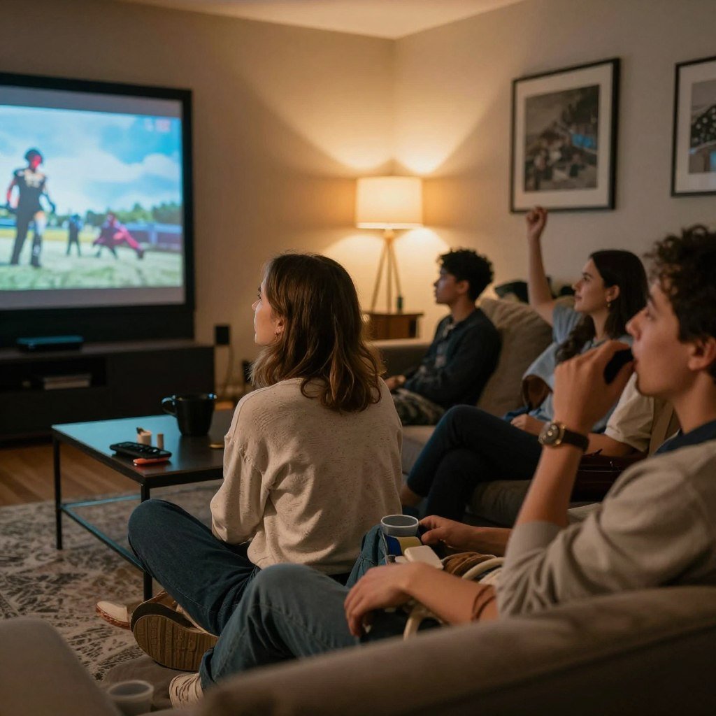 Friends watching English movie together