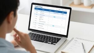 Person comparing different online English course options