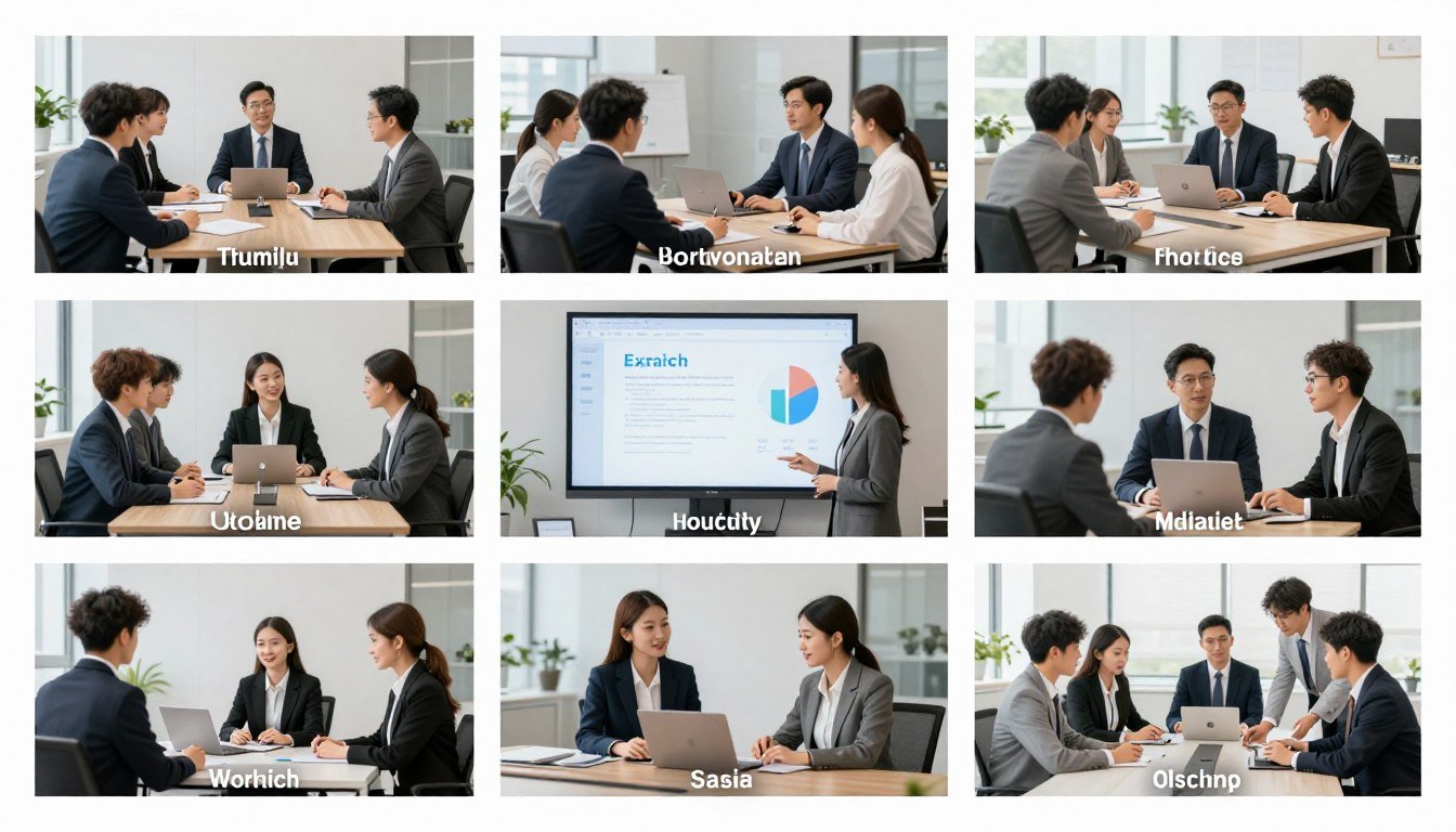 Professional workplace vocabulary in office setting