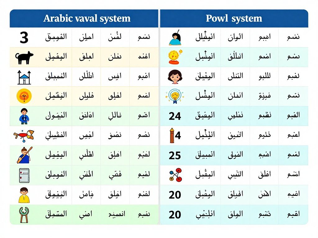 chart comparing Arabic and English vowel systems