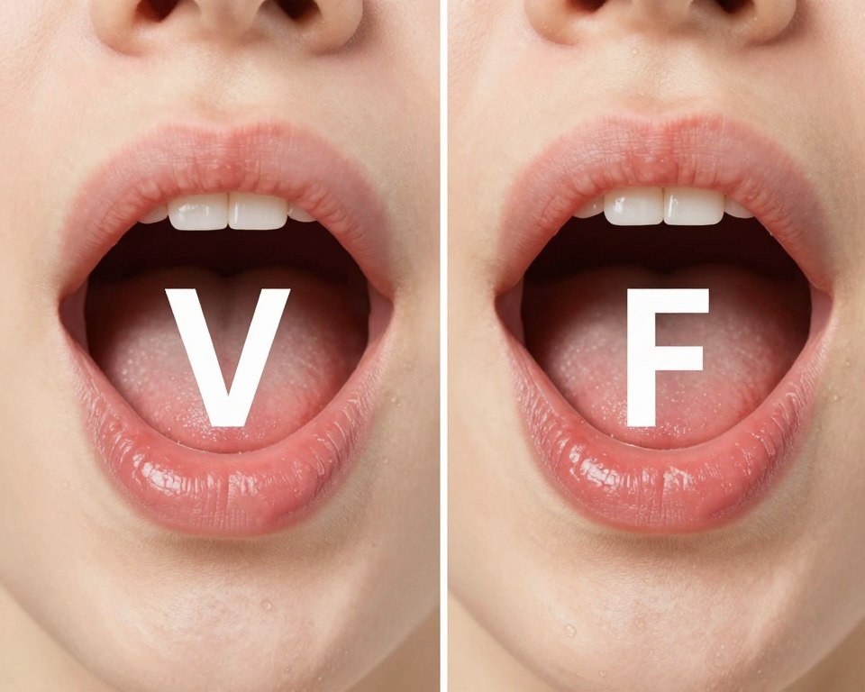close-up showing mouth position for V and F sounds