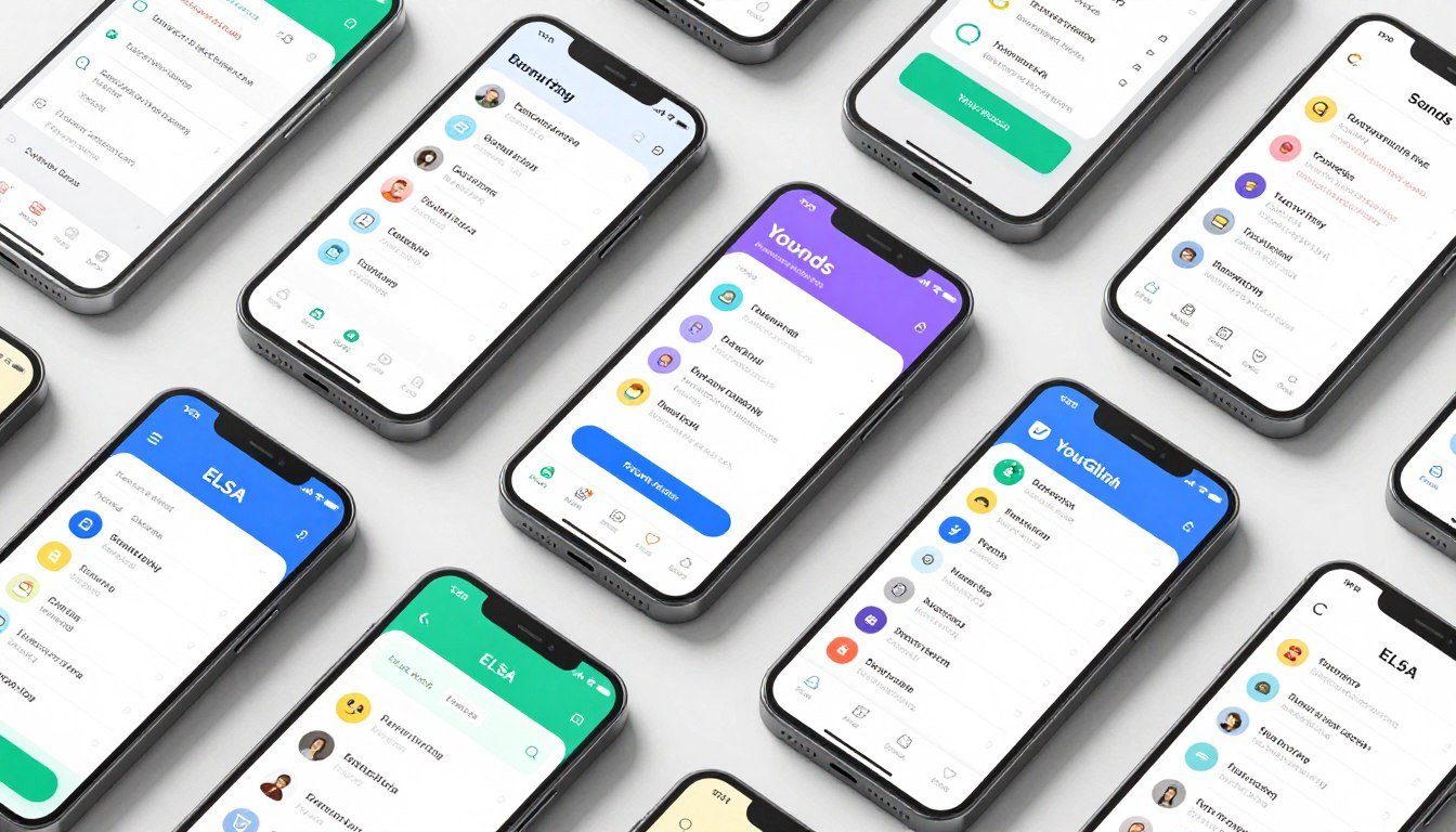 smartphones displaying various pronunciation learning apps