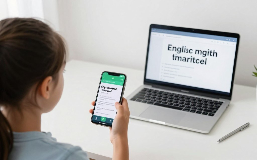 student recording their pronunciation practice on smartphone