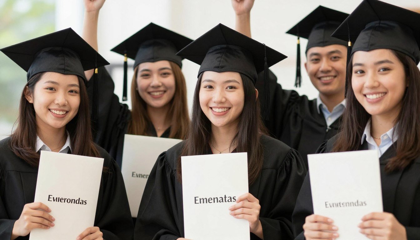 successful English learners celebrating achievement