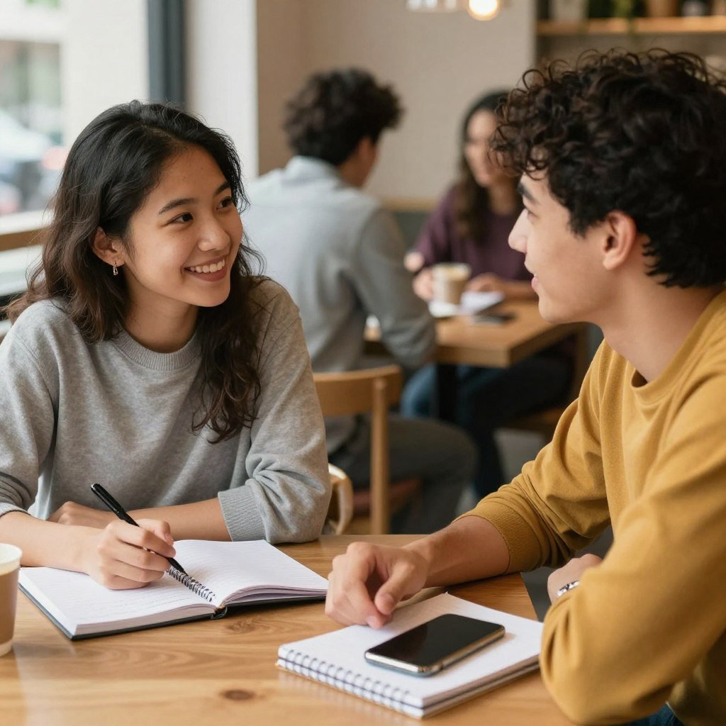 two people having a language exchange conversation