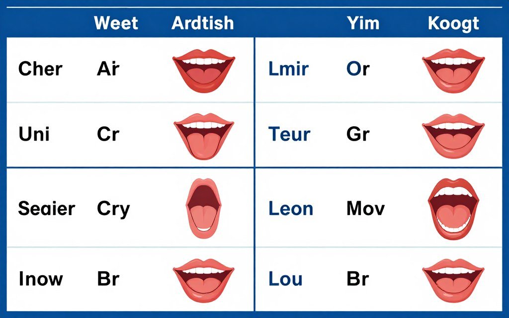 vowel differences chart between American and British English