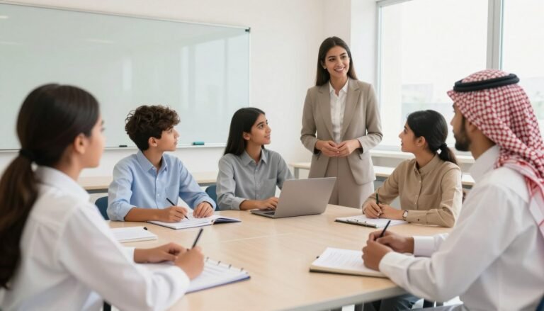 تعلم المحادثة الإنجليزية مع مجموعة من الطلاب