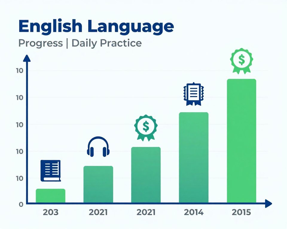 رسم بياني يوضح التقدم في تعلم اللغة الإنجليزية عبر الممارسة اليومية