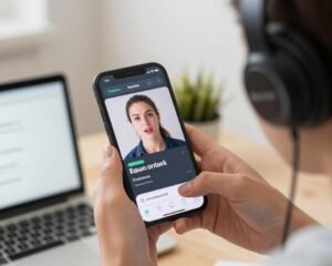 شخص يسجل نفسه أثناء التحدث باللغة الإنجليزية على الهاتف