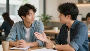 شخصان يتحادثان باللغة الإنجليزية بثقة