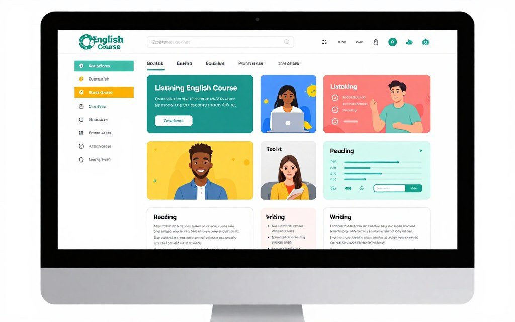 عناصر كورس إنجليزي يومي على شاشة كمبيوتر